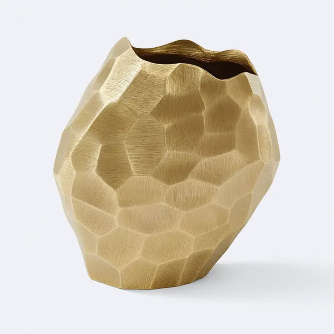 Faceted Gold Aluminum Vase | Modern Sculptural Décor