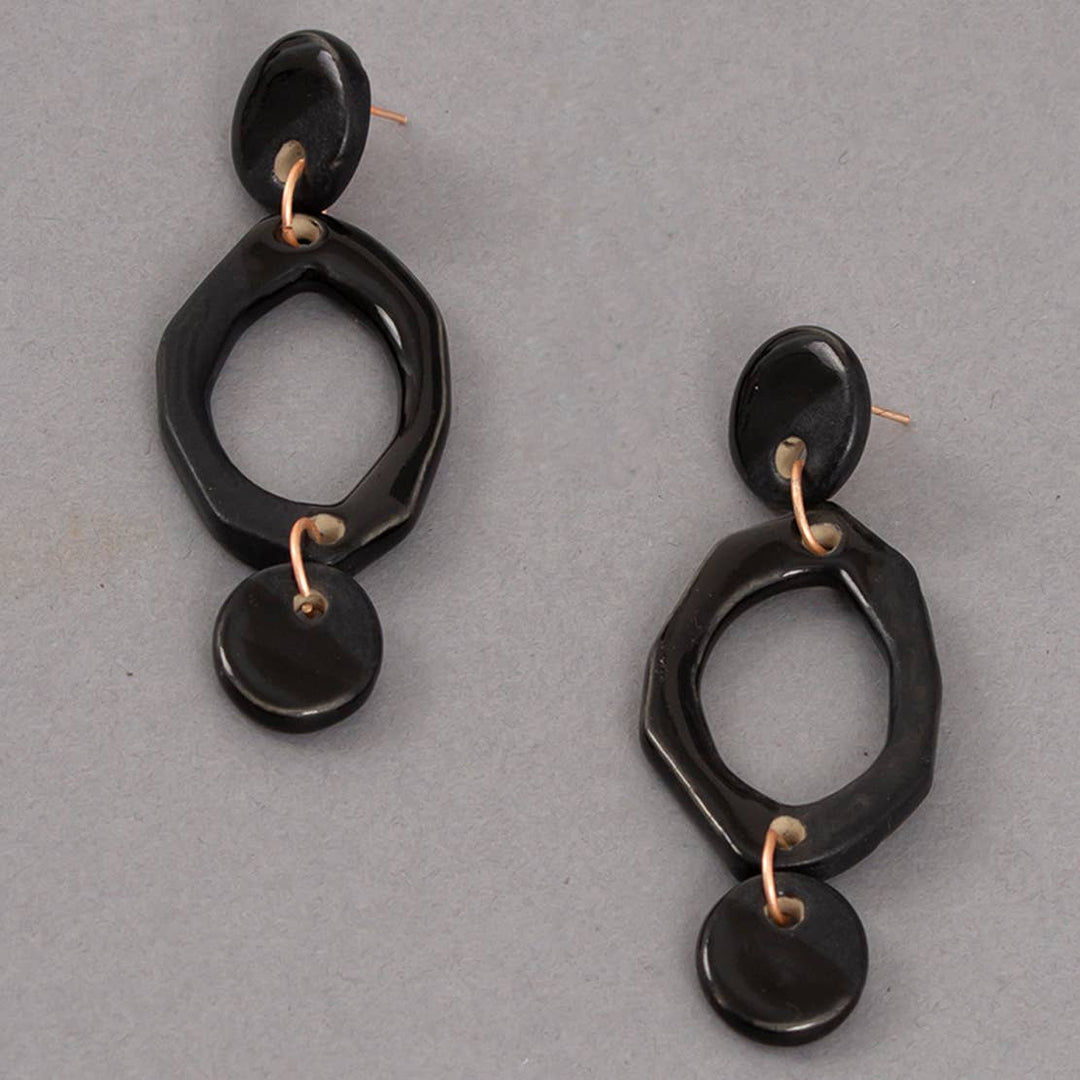 Nightfall Ceramic Dangle Earrings / Rose Gold & Black - Brass / L-2.6W-1.25 Inches (L X W) / Moq - 4 Pairs