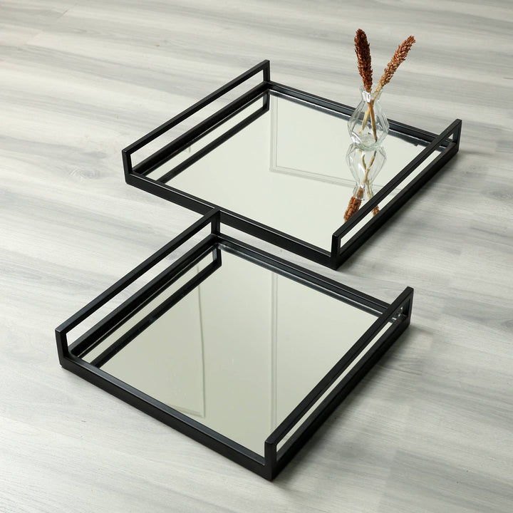 Glass Tray | Decorative Glass Square Tray | Set of 2 | Elegant Serving Set