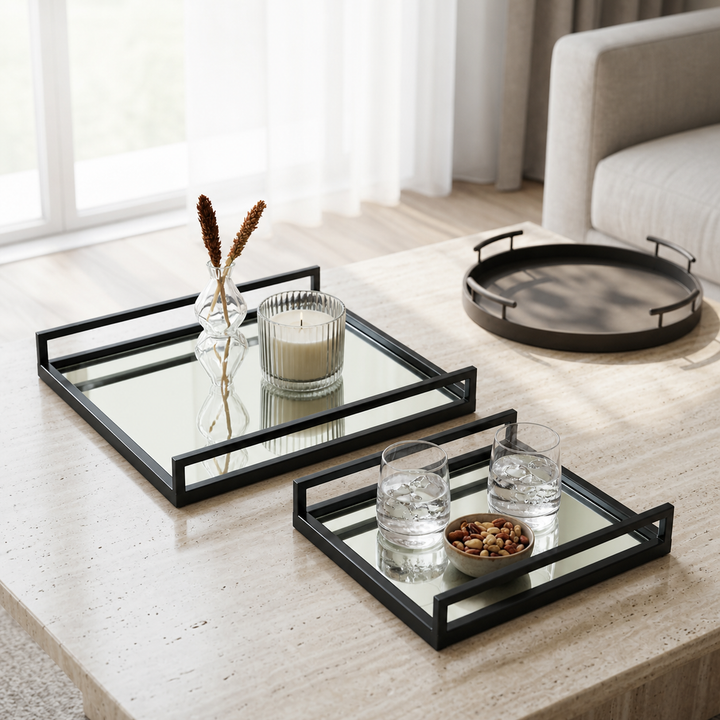 Glass Tray | Decorative Glass Square Tray | Set of 2 | Elegant Serving Set