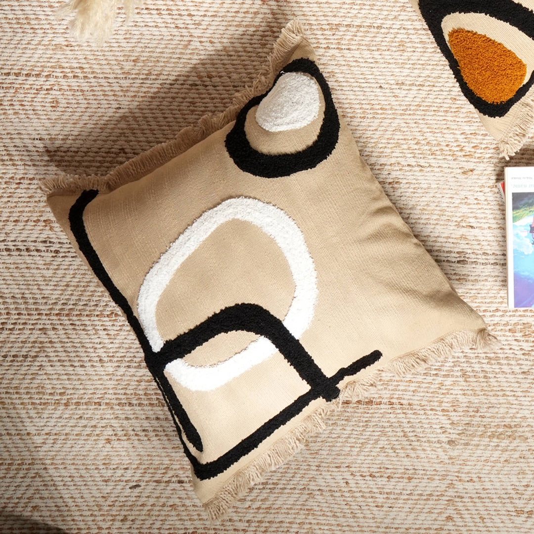 Cotton Slub Pillow-White & Black 18"x18"(With Filler)