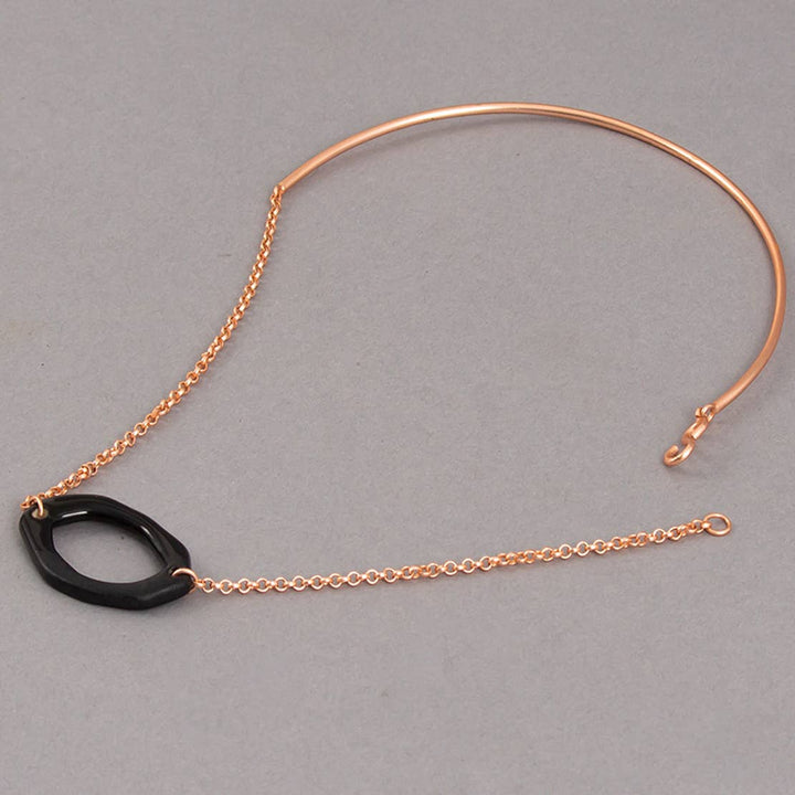 Nightfall Ceramic Necklace / Rose Gold & Black - Metal / L-8.5P(L-1.6W-1.25) Inches / Moq - 4 Pcs