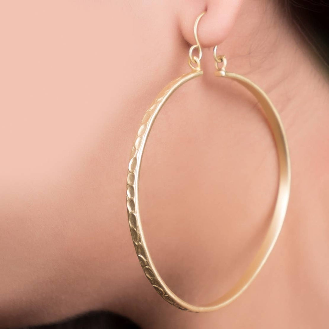 Ancient Hammered Hoop Earrings / Brass / 2.5 X 2.5 Inches (L X W) / Moq - 4 Pairs