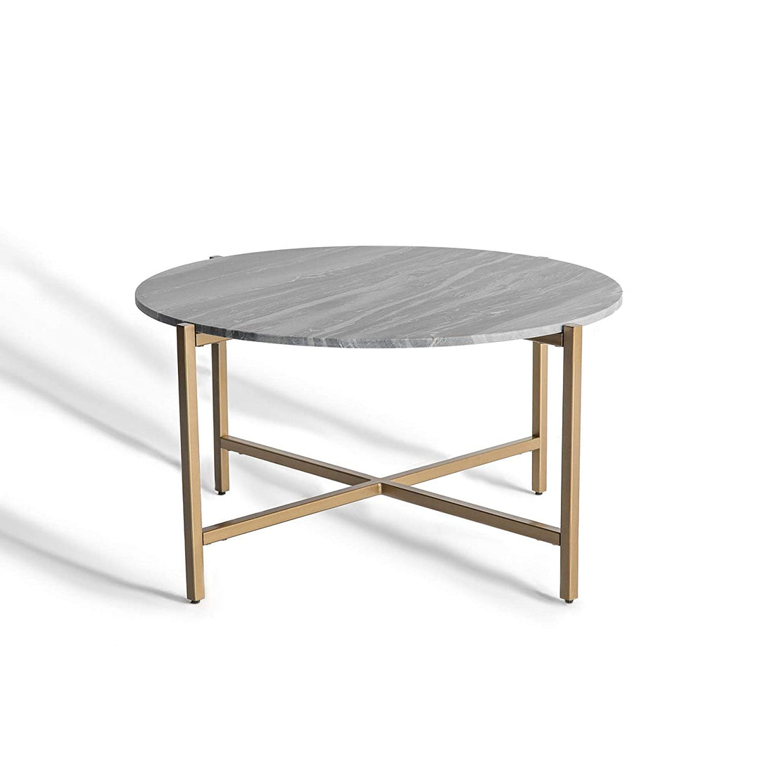 Grey Marble Coffee Table with Golden Metal Frame