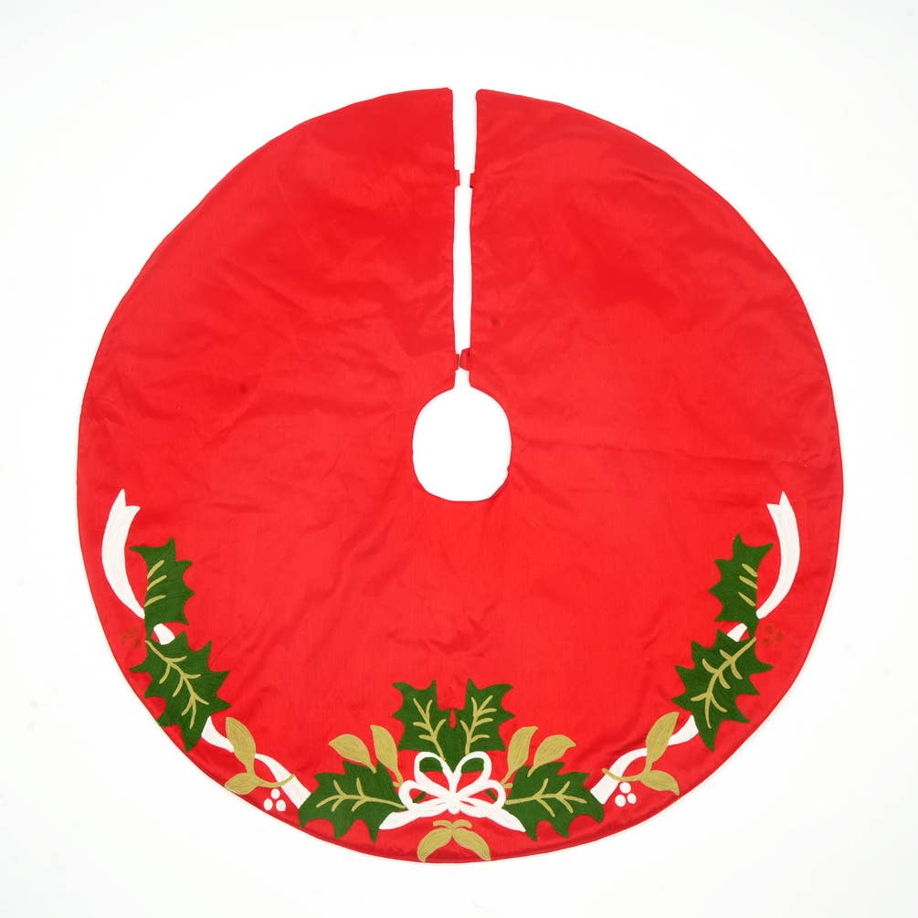 Tree Skirt With Embroidered