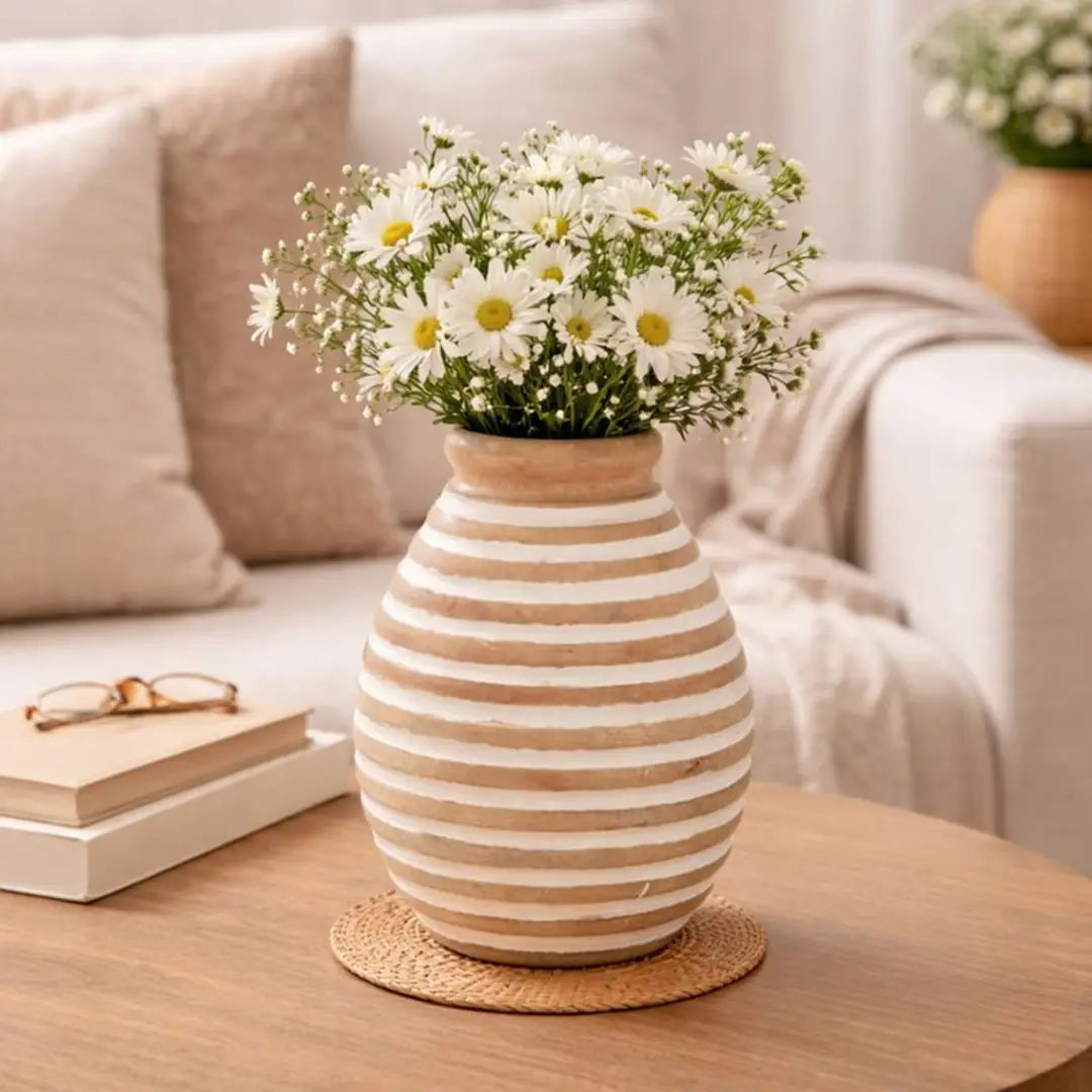Decorative Vase | Wooden Accent Vase | Elegant Home Décor Piece