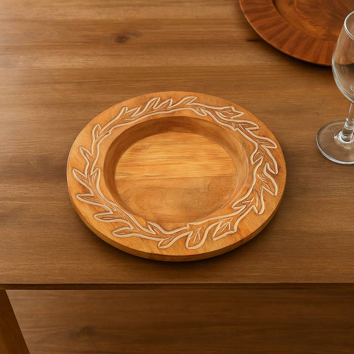 Handmade 13" Wood Charger Plate| Wooden Dinning Placemat|Artisan Wood Tableware