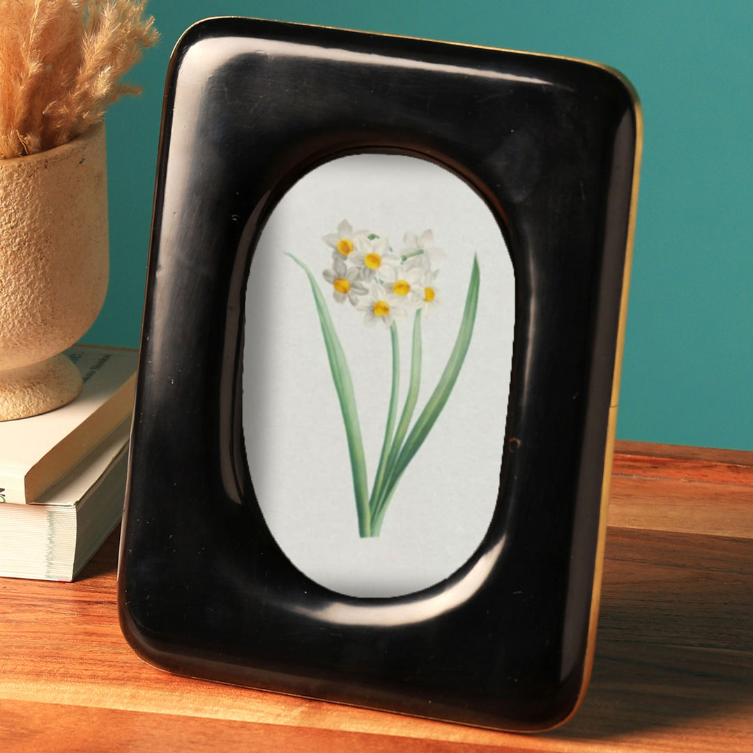 Black Resin Frame Round Corner With Oval Window Brass Strip On Outside Border Frame Size 4X6/1.5"