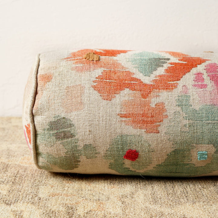 Decorative Cotton Printed & Embroidered Bolster Pillow- 27" X 7"
