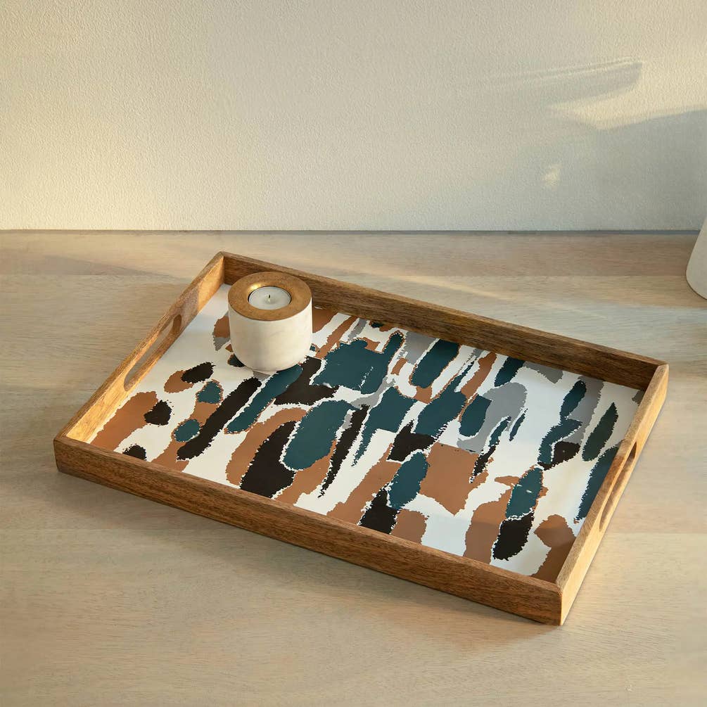 Wooden Muticolor Abstract Tray