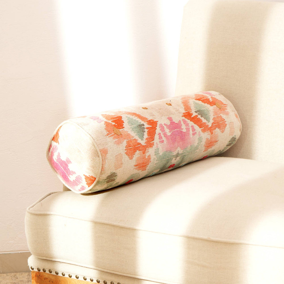 Decorative Cotton Printed & Embroidered Bolster Pillow- 27" X 7"