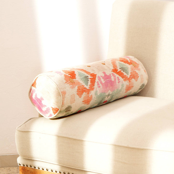 Decorative Cotton Printed & Embroidered Bolster Pillow- 27" X 7"