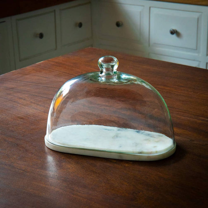 Oval Glass Cloche With Marble Base