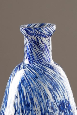 White & Blue Splutter Glass Bottle Vase Small