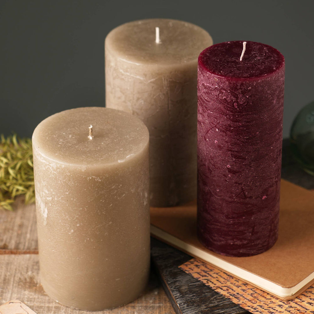 Rustic Pillar Candle, Set Of 3 Pcs