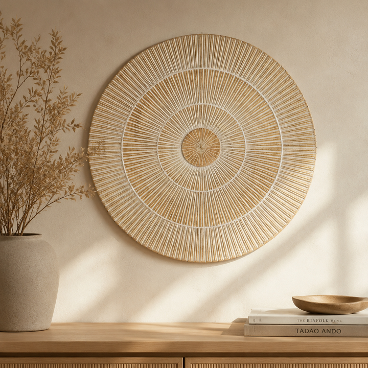 Wooden Wall Decor | Hand Carved Round Wall Accent | 36" Handmade Solid Wood Wall Art | Living Room, Bedroom & Entryway