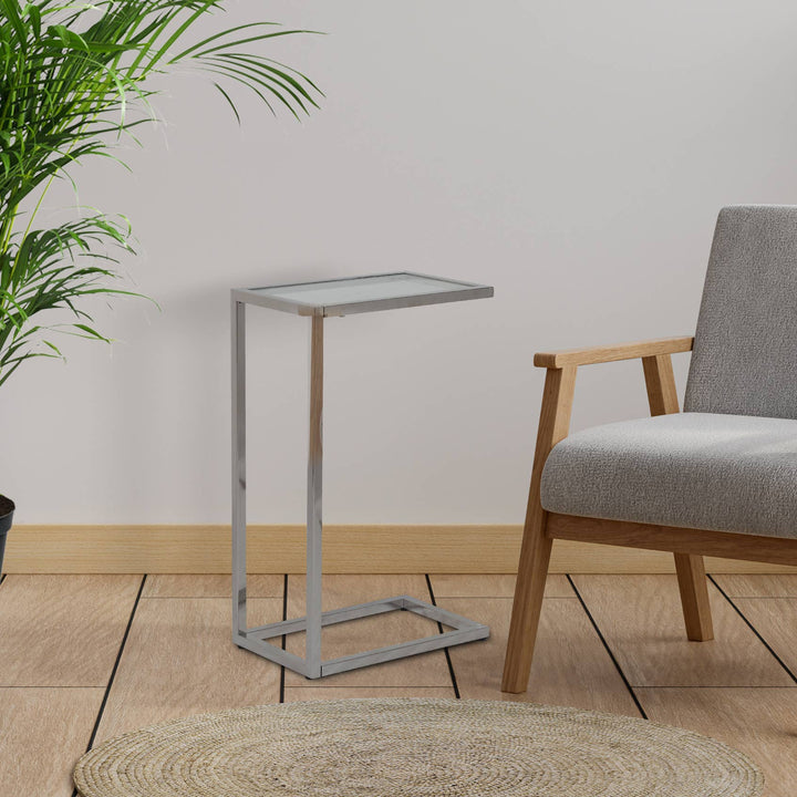 Side Table with Glass Top and Stain Steel Metal Base