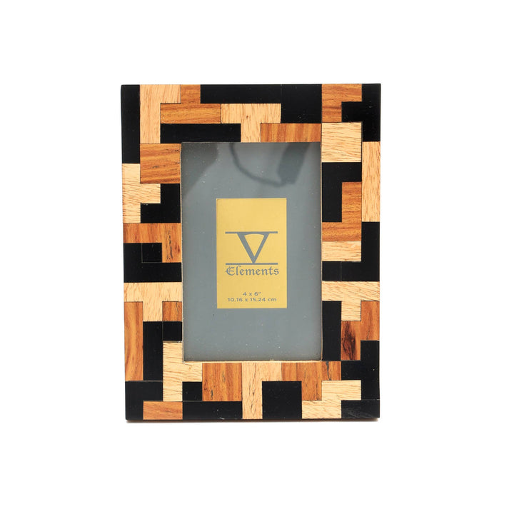 Black Resin with Sheesham & Mango Wood Tetris Inlaid Pattern - 4"x 6"