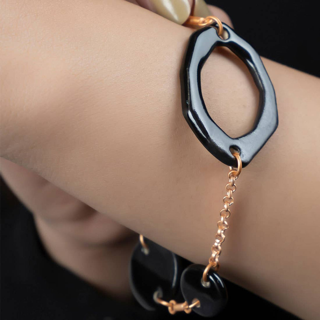 Nightfall Ceramic Bracelet / Rose Gold & Black - Brass / L-7.5 Inches / Moq - 4 Pcs