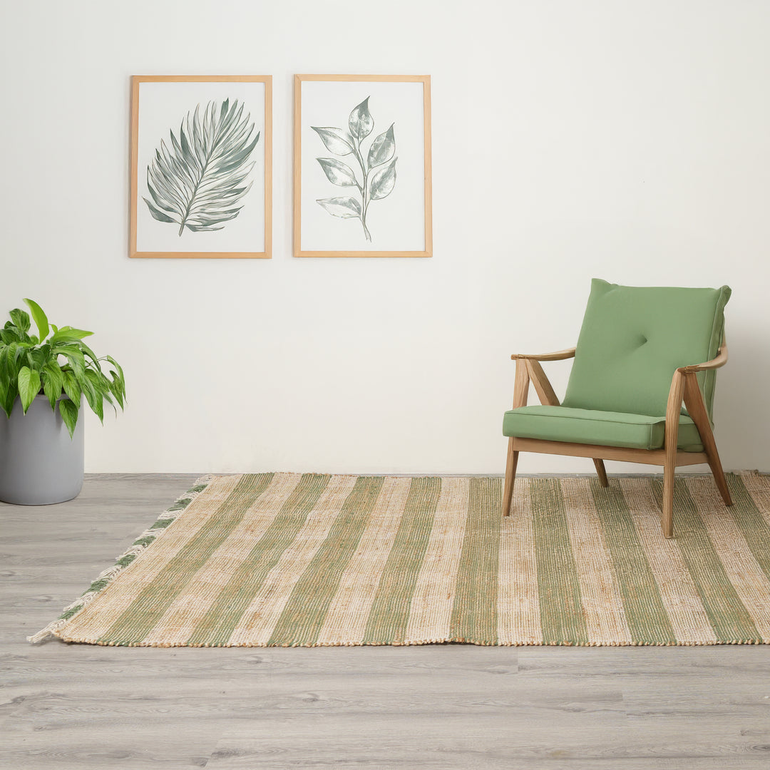 Artisan Hand Woven Jute & Cotton Green Plaid Rug