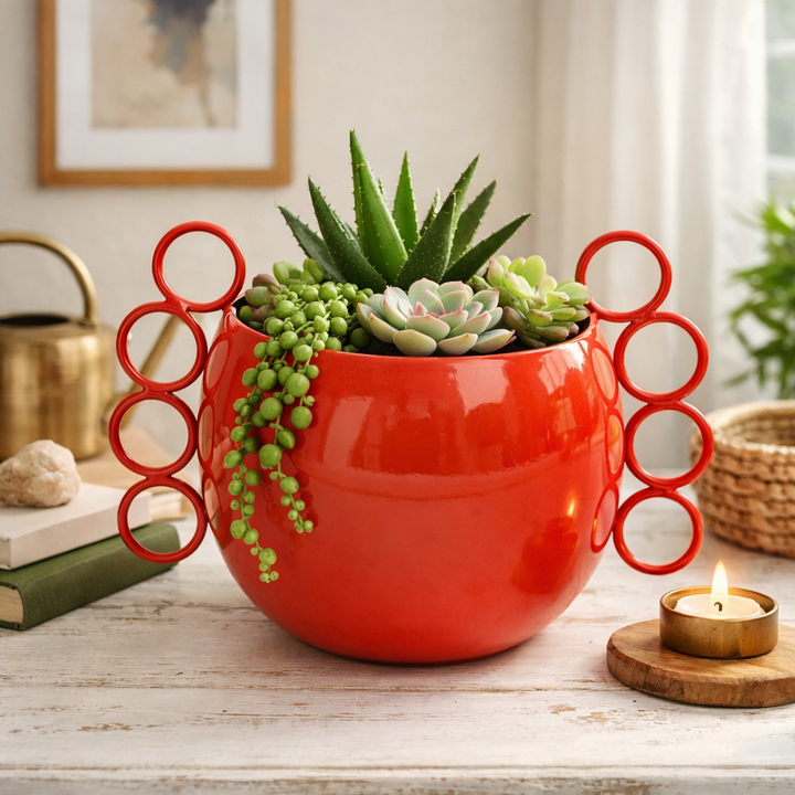 Quirky Red Planter | Tomato Red Modern Indoor Plant Pot