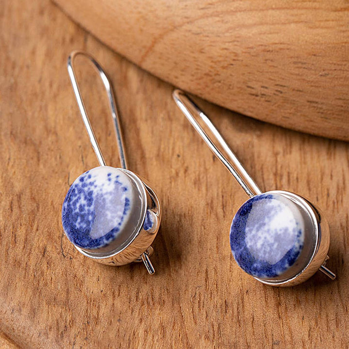 Oceanic Ceramic Dangle Earrings / Silver & Blue - Brass / L-1.45W-0.50 Inches (L X W) / Moq - 4 Pairs