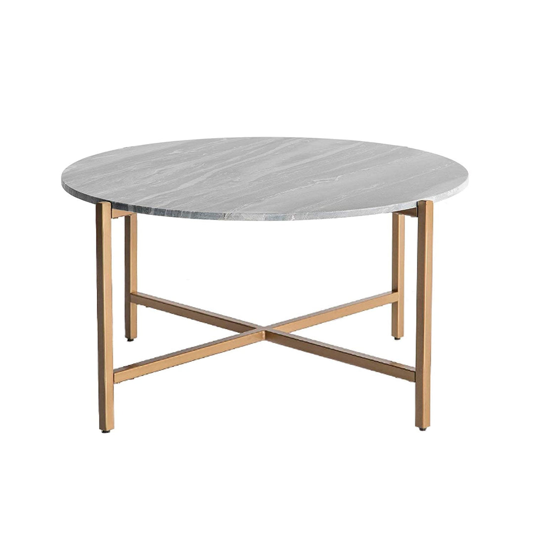 Grey Marble Coffee Table with Golden Metal Frame