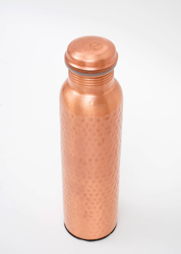 Cleo Home Pure Hammered Copper Bottle With Bag & Coir Brush