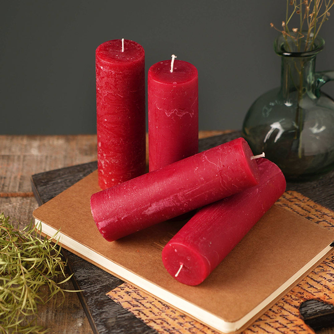 Rustic Pillar Candle Set Of 4 Dark Red