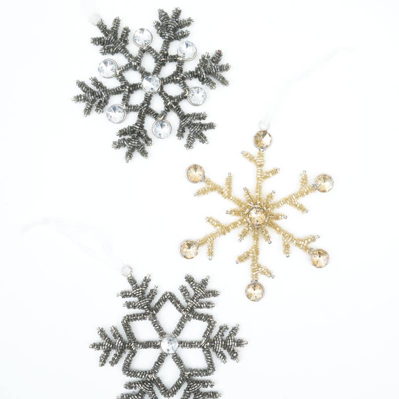 Set / 3 Hanging Snowflake Ornaments Silver / Gold