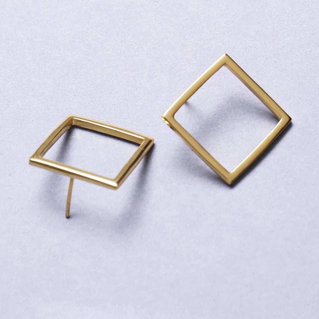 Boxed In Brass Stud Small Earrings / Gold / 0.8 X 0.8 Inches (L X W) / Moq - 4 Pairs