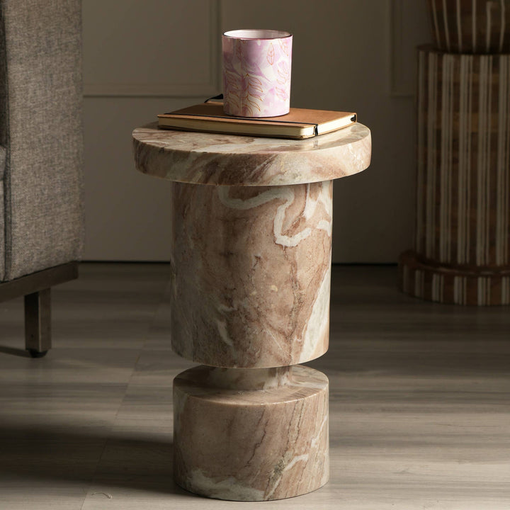 Round  Beige Marble Coffee Side Table