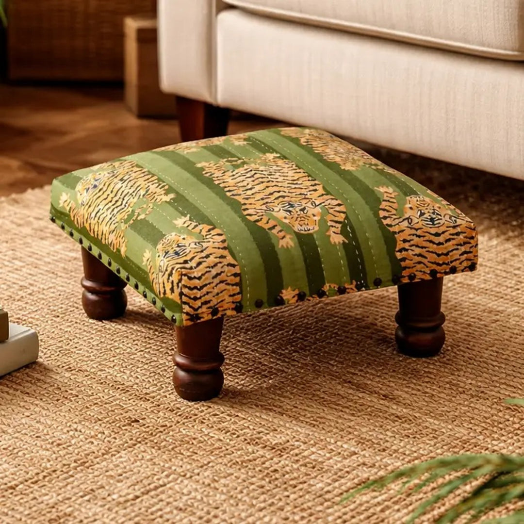 Foot Stool With Tiger Print