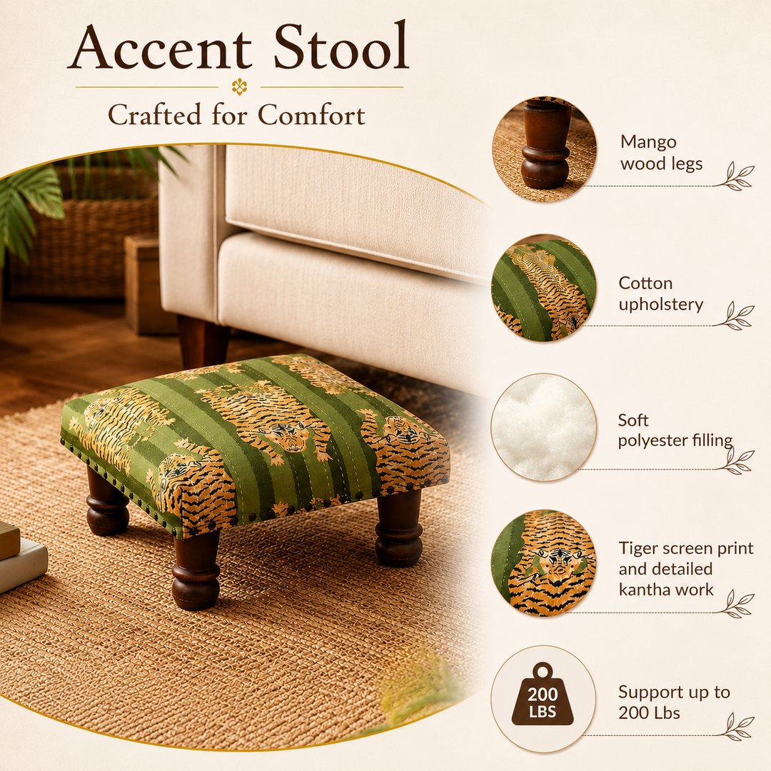 Foot Stool With Tiger Print
