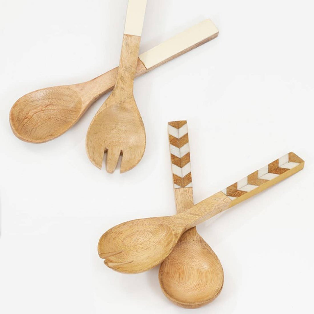 Set of 6 Wood & Resin Assorted Salad Servers