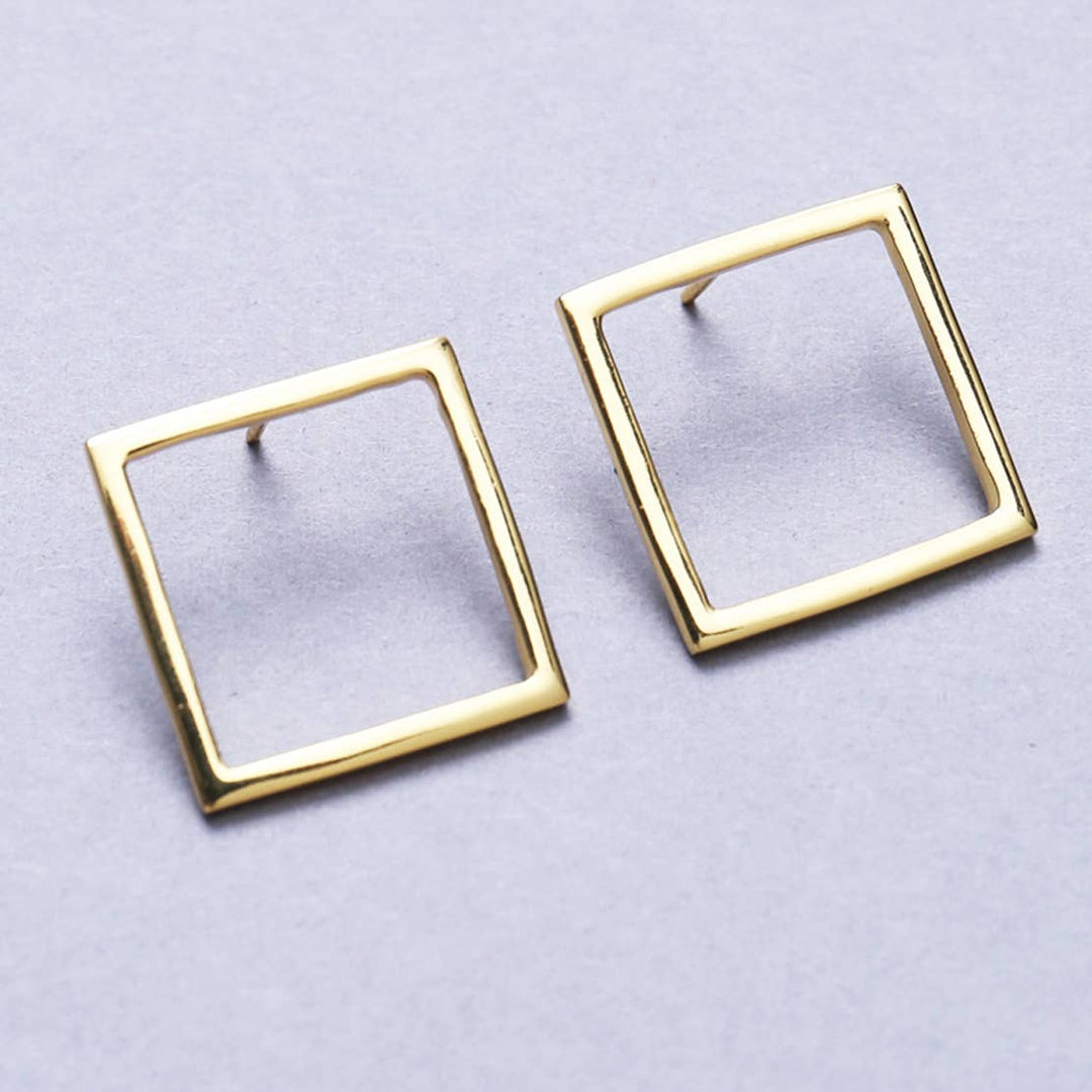 Boxed In Brass Stud Small Earrings / Gold / 0.8 X 0.8 Inches (L X W) / Moq - 4 Pairs