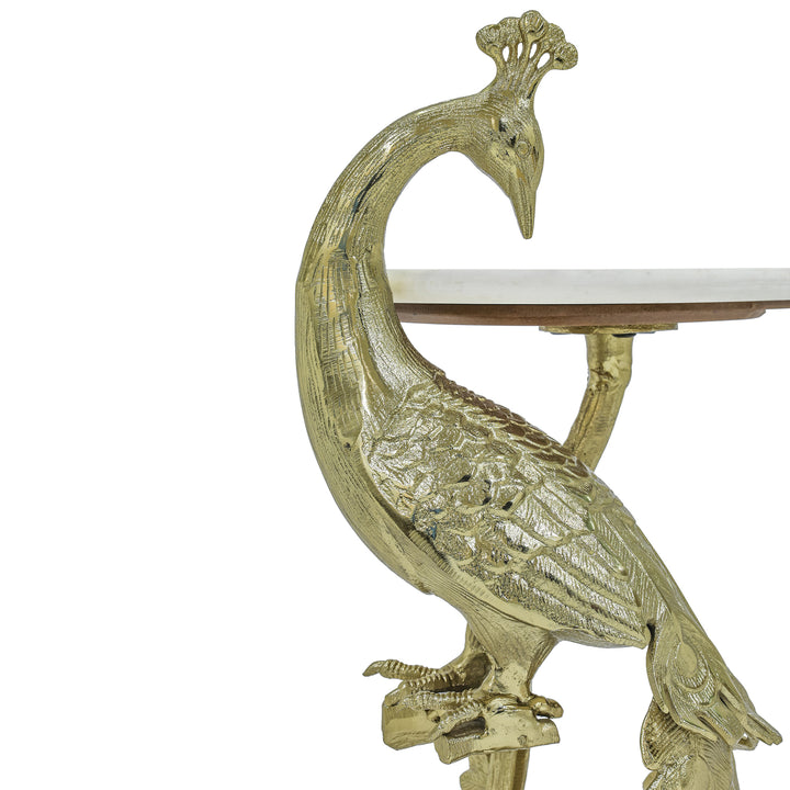 Side Table with Marble Top | Peacock Sculpture Table
