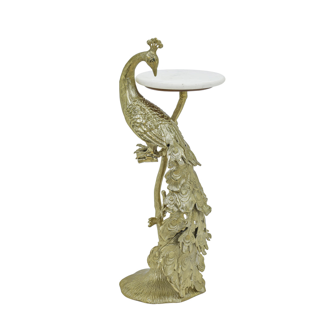 Side Table with Marble Top | Peacock Sculpture Table