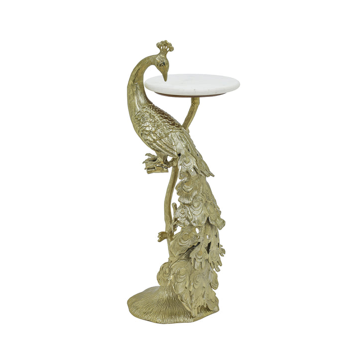 Side Table with Marble Top | Peacock Sculpture Table