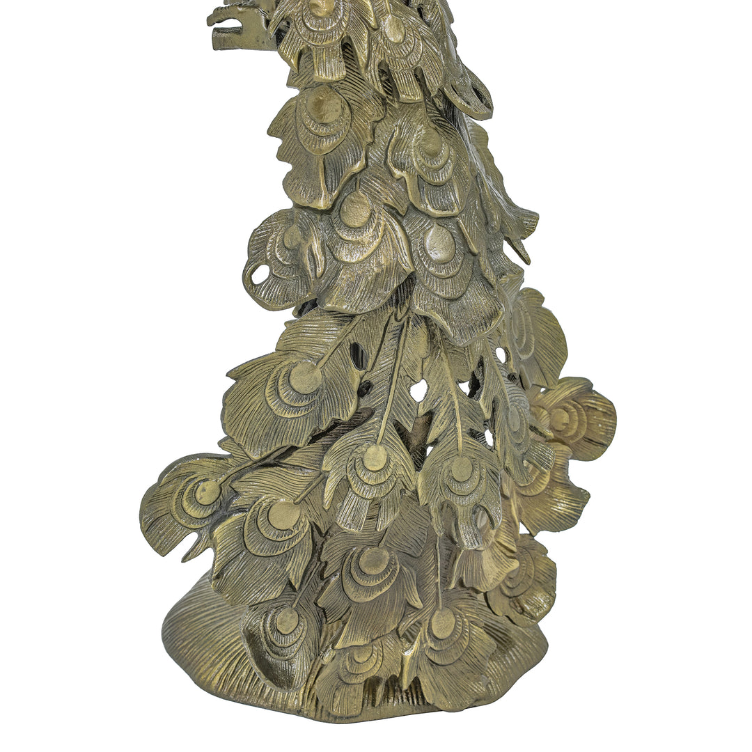 Brass Antique Side Table with Marble Top | Peacock Sculpture Table