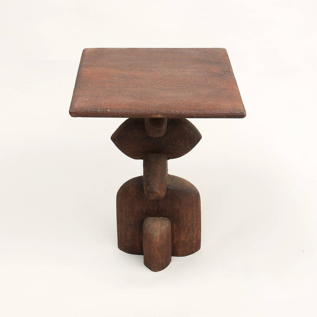 Handcrafted African Boho Solid Wood End Table – 16" x 16" x 22"