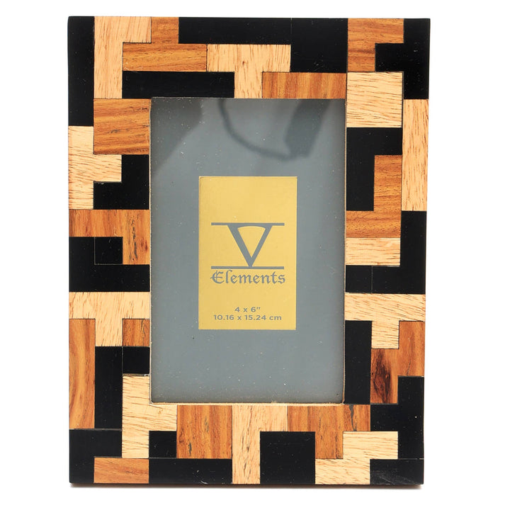 Black Resin with Sheesham & Mango Wood Tetris Inlaid Pattern - 4"x 6"