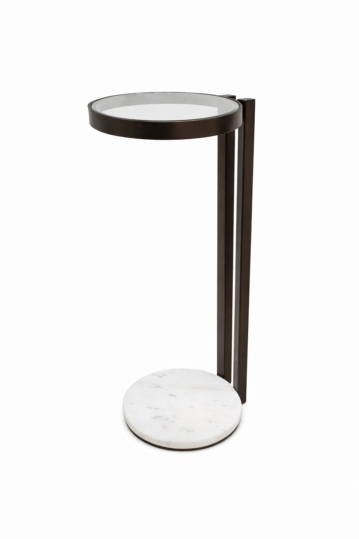 Drink Table with Glass Top & White Marble Base | 10x10x3"