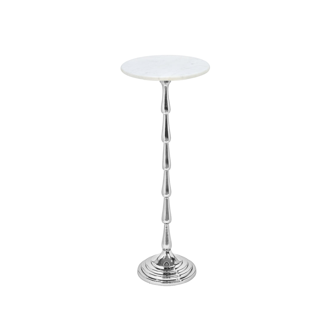 Drink Table with White Marble Top | Aluminum Base