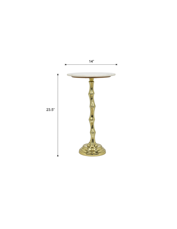 Bamboo Texture Side Table | White Marble Top | Aluminum Base