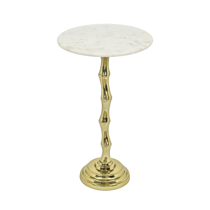 Bamboo Texture Side Table | White Marble Top | Aluminum Base