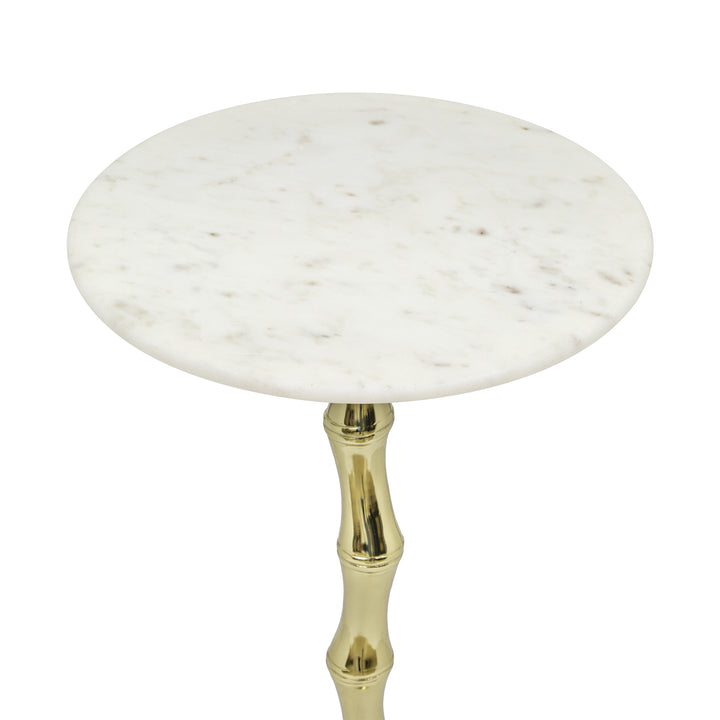 Bamboo Texture Side Table | White Marble Top | Aluminum Base
