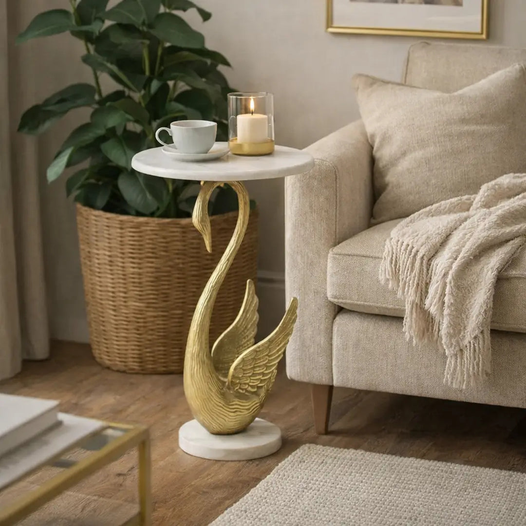 Side Table with Marble Top | Sculptural Side Table