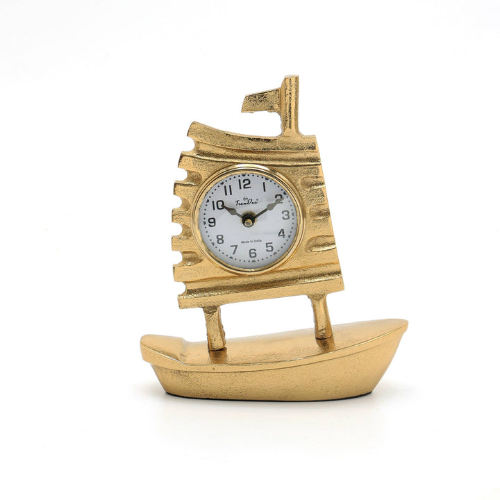 Decorative Boat Shape Table Clock with Gold Polished