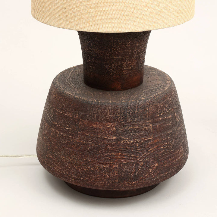 Handmade Artisanal Table Lamp with Solid Wood Base – 13" x 13" x 26.5"
